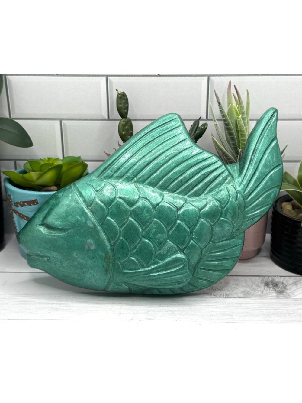 Vintage 60’s Miller Studio Chalkware Anthropomorphic Green Fish - Picture 7 of 7
